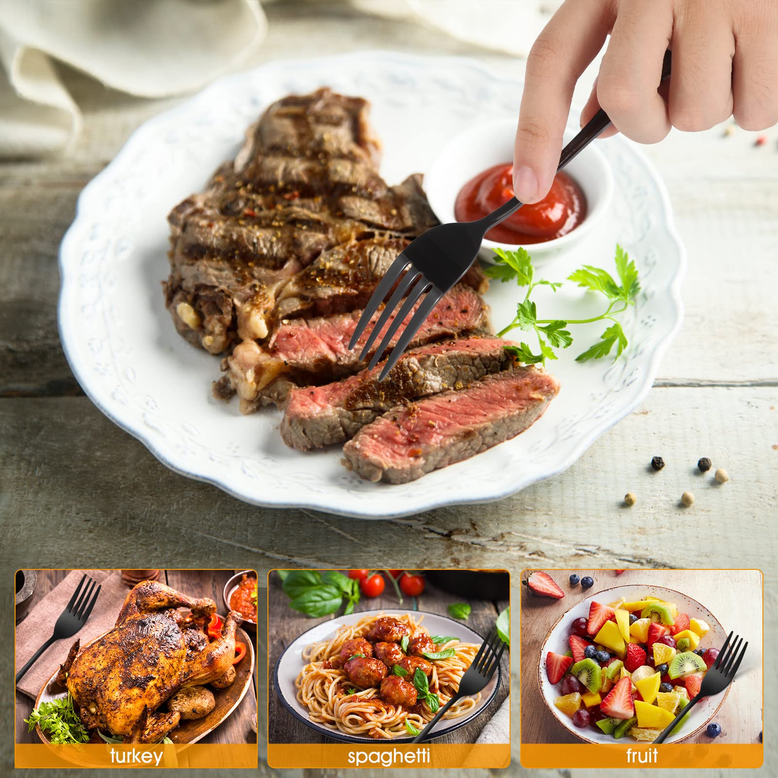 Black Dinner Forks And Spoons Silverware Set Of 16-Piece, Stainless Steel Flatware Cutlery For Kitchen Home Restaurant, Heavy Du